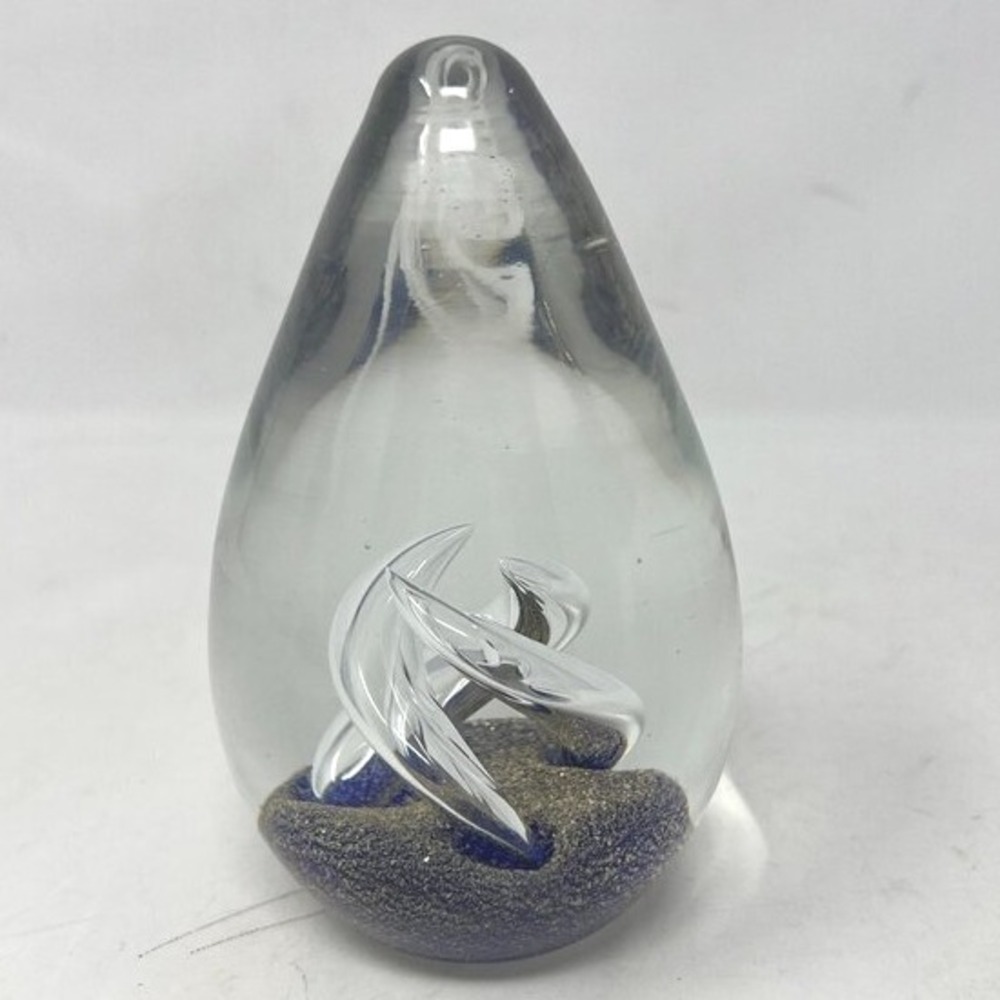 Solid Glass Paper Weight Made Egg Shaped Hand Blown Art Swirl